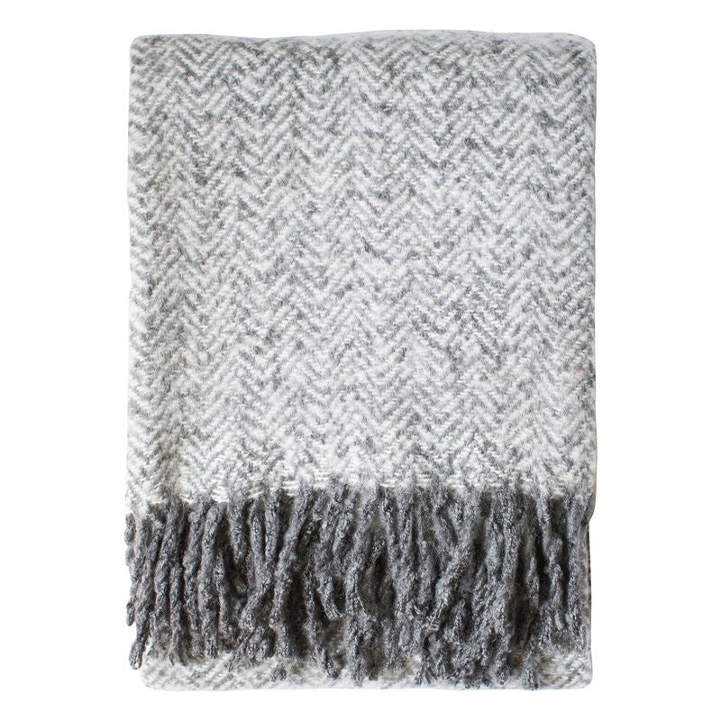 hannah herringbone faux mohair throw in grey - nineteen/seventy