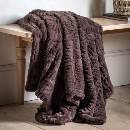 rita faux rabbit throw in brown