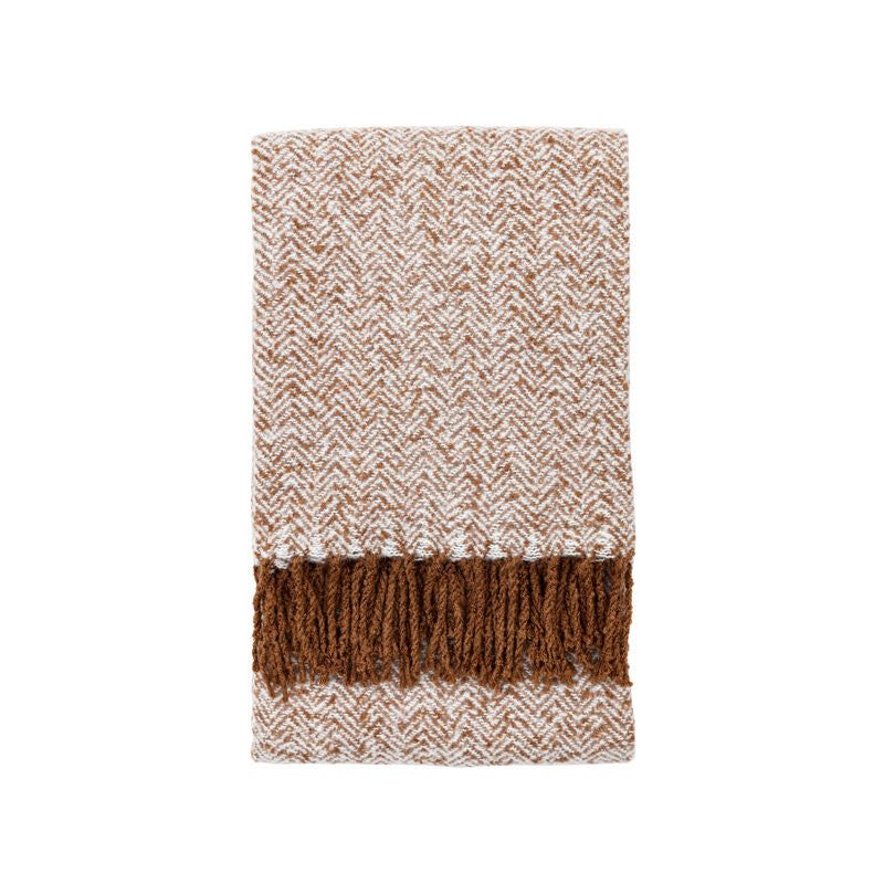 hannah herringbone faux mohair throw in brown - nineteen/seventy