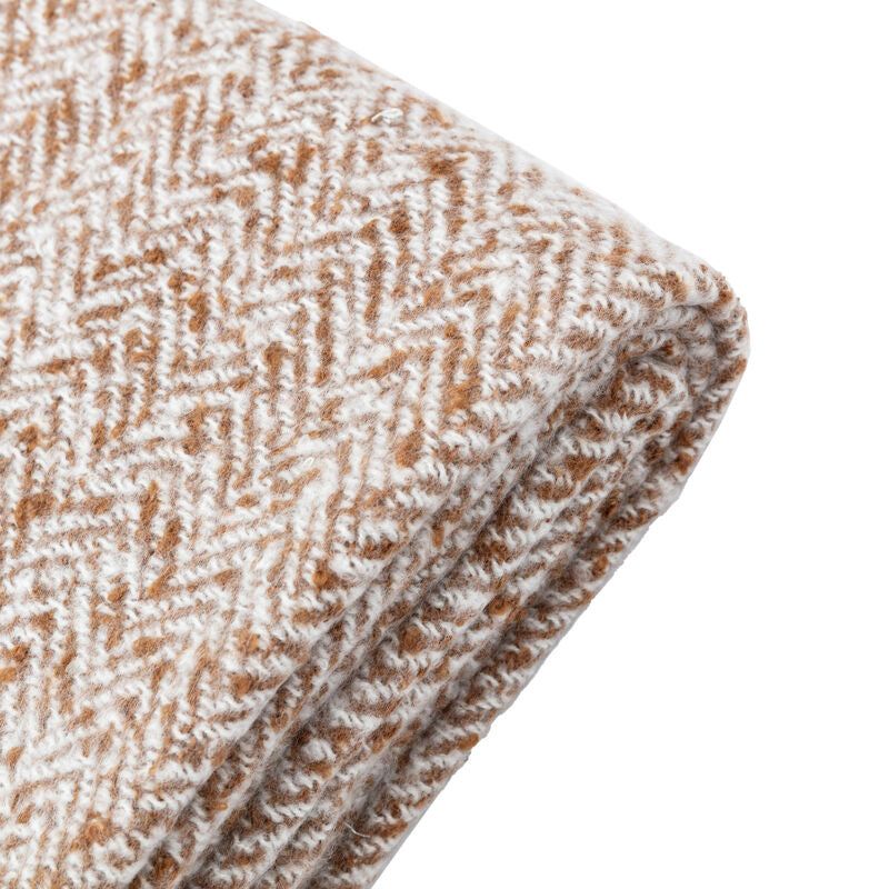 hannah herringbone faux mohair throw in brown - nineteen/seventy