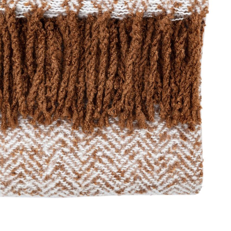 hannah herringbone faux mohair throw in brown - nineteen/seventy