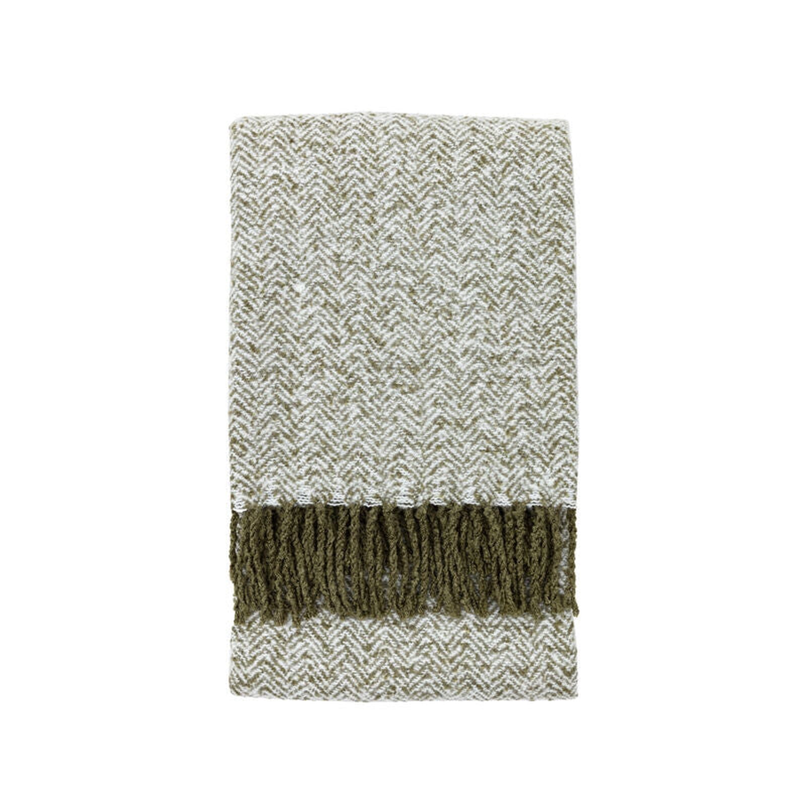 hannah herringbone faux mohair throw in olive green - nineteen/seventy