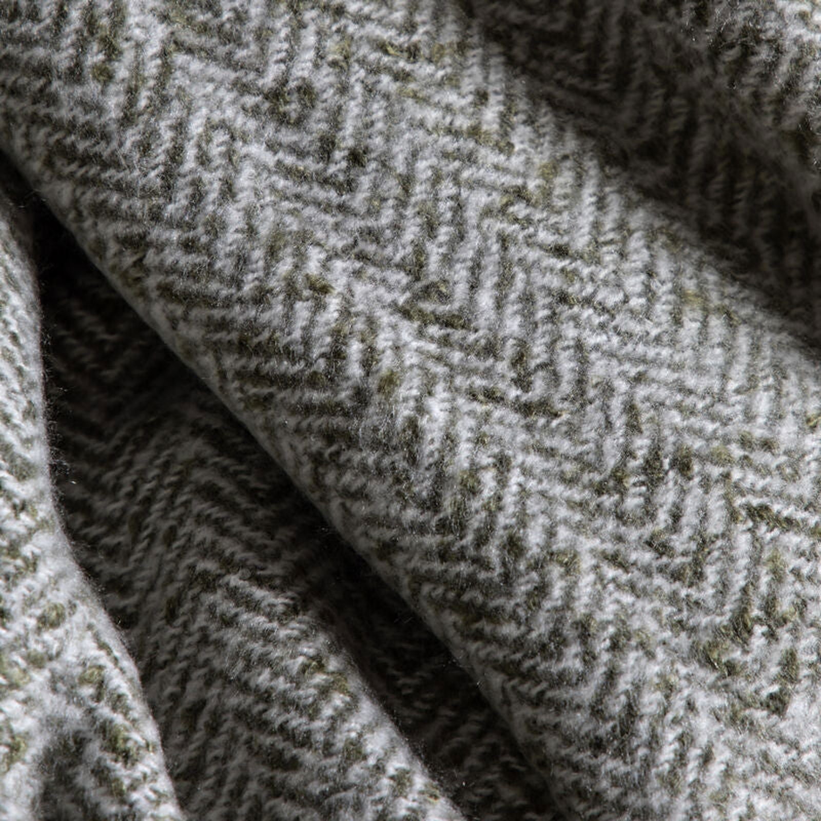 hannah herringbone faux mohair throw in olive green - nineteen/seventy