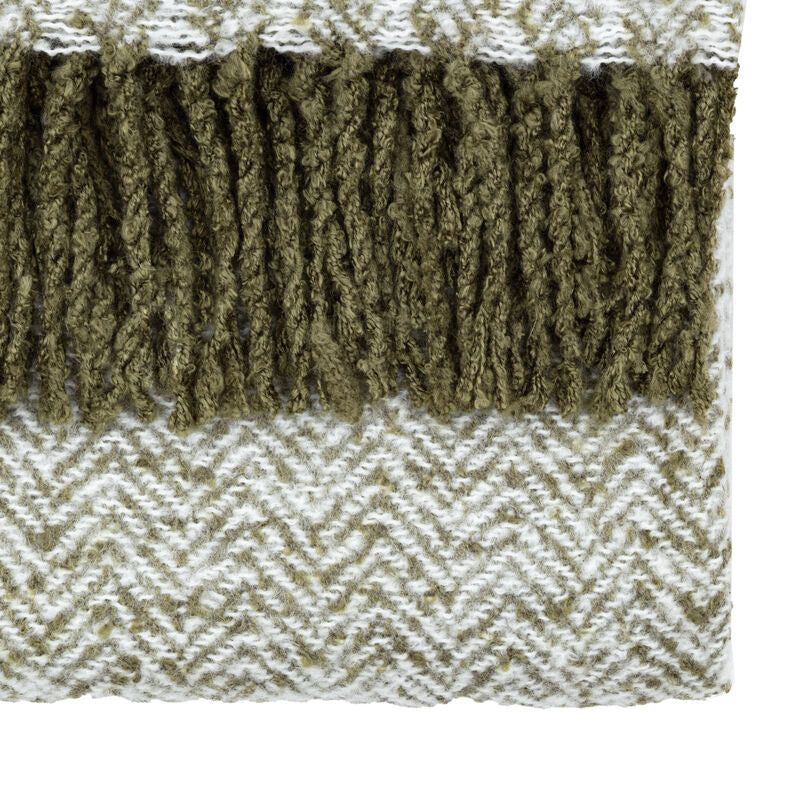 hannah herringbone faux mohair throw in olive green - nineteen/seventy