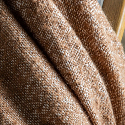 selena stripe faux mohair throw in brown - nineteen/seventy