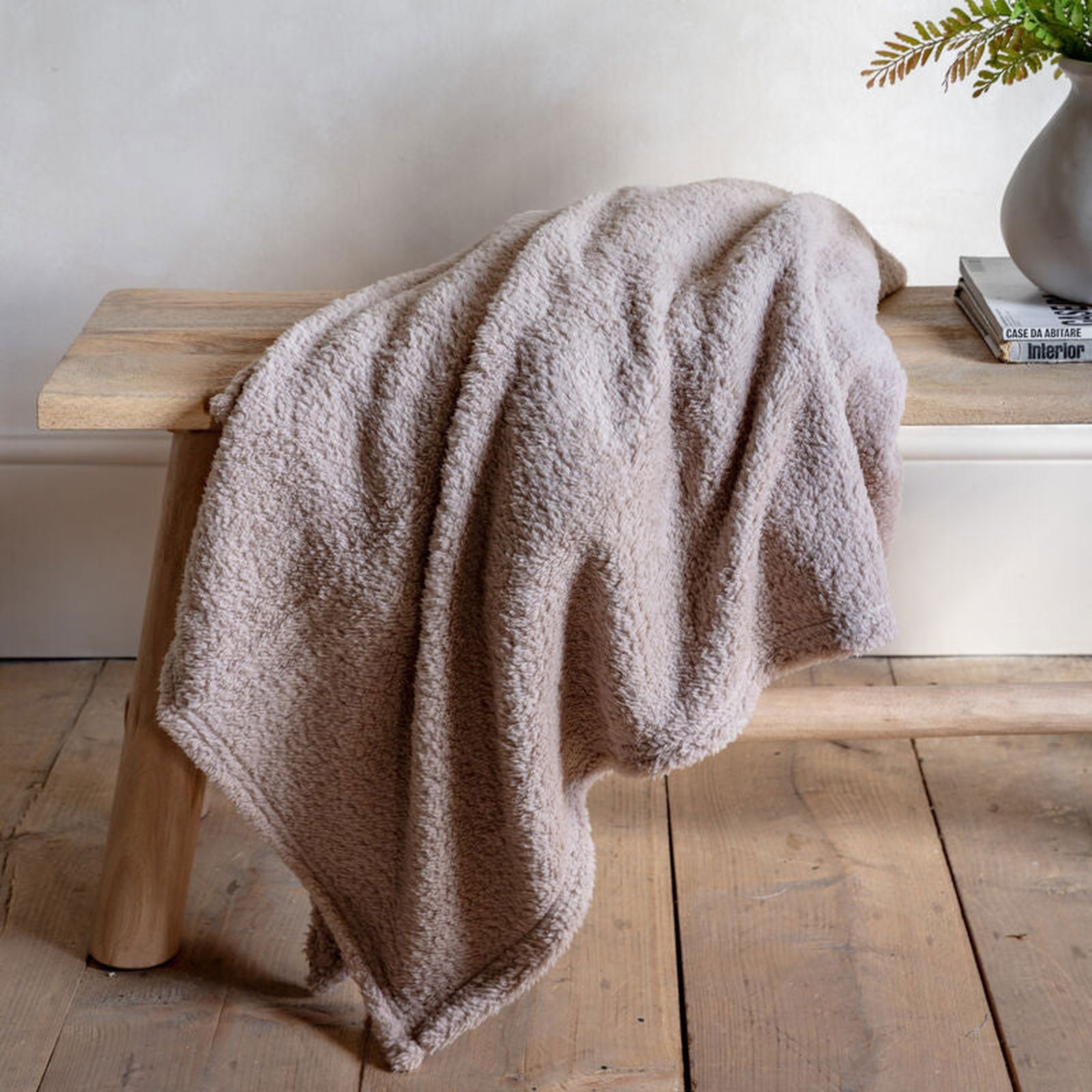 teddy fleece throw in taupe - nineteen/seventy