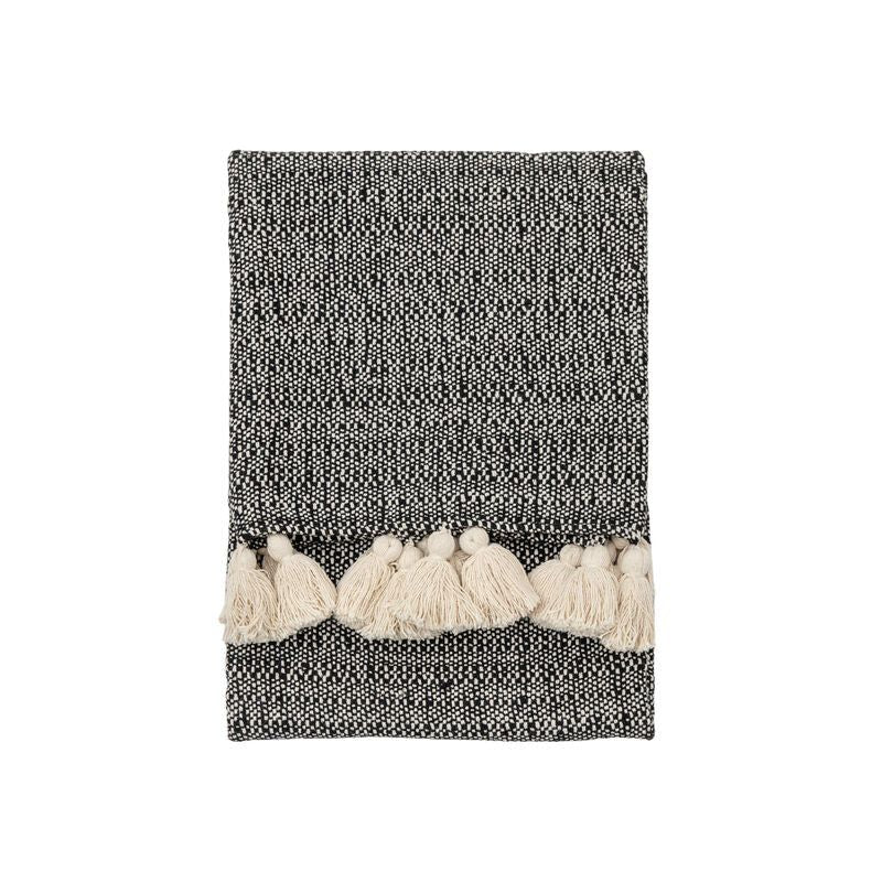 tish tassel throw in black - nineteen/seventy